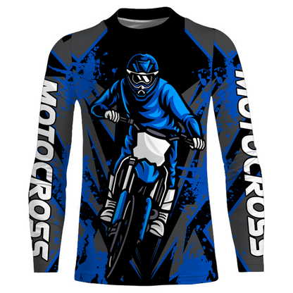 Blue Motocross Racing Jersey Youth UPF30+ Dirt Bike Shirt Off-Road Kid Men Long Sleeves XM152