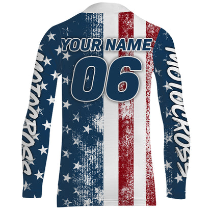 Motocross American Flag Racing Jersey UPF30+ Dirt Bike Shirt Youth Men Women Brap Motorcycle XM101