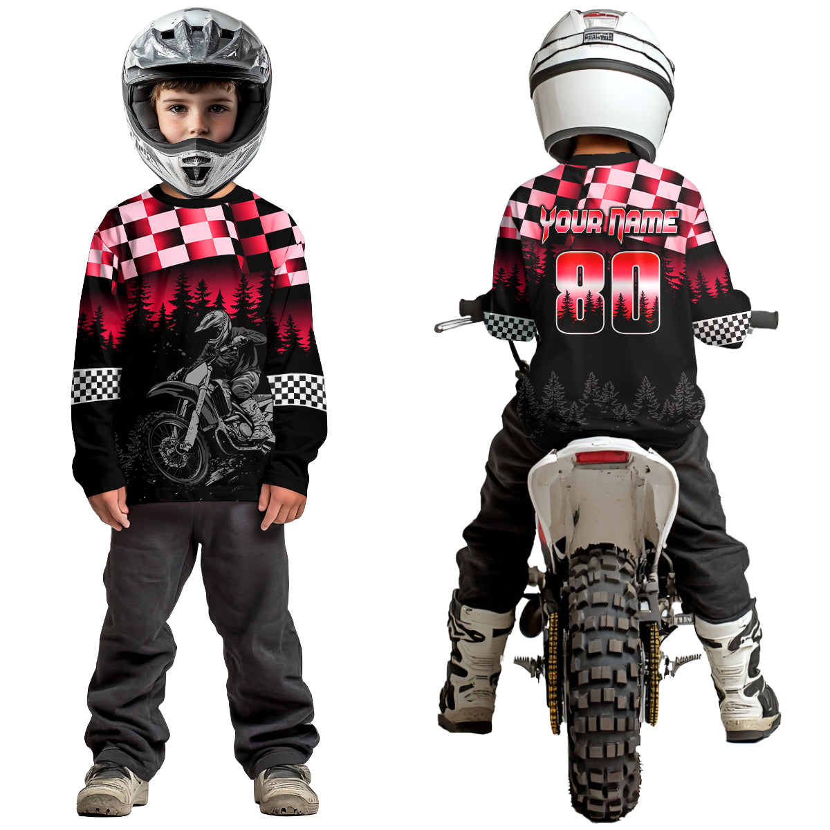 Red Motocross Jersey Dirt Bike Jersey Kid Adult UPF30+ Custom Motocross Racing Jersey DNT56