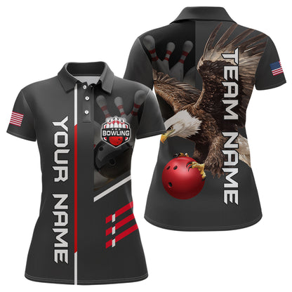Personalized US Flag Eagle Bowling Shirt Bowling Jersey for Women Polo & 1/4 Zip Shirt Team League HNT24