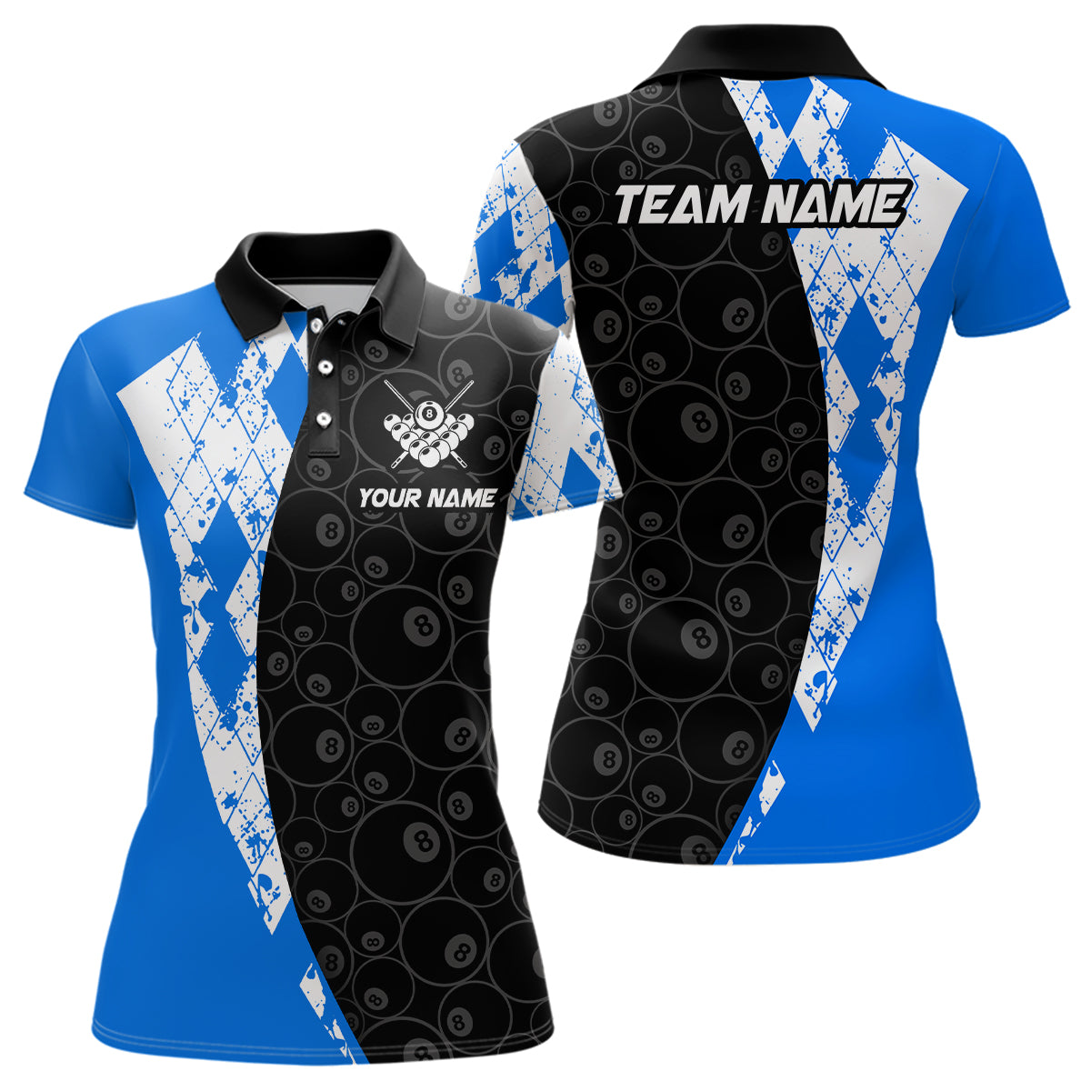 Blue 8 Ball Billiard Shirts for Women Billiard Team Shirts Billiard League for Polo & 1/4 Zipper NNT84