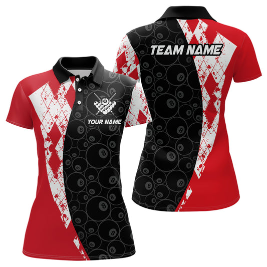 Red 8 Ball Billiard Shirts for Women Billiard Team Shirts Billiard League for Polo & 1/4 Zipper NNT84