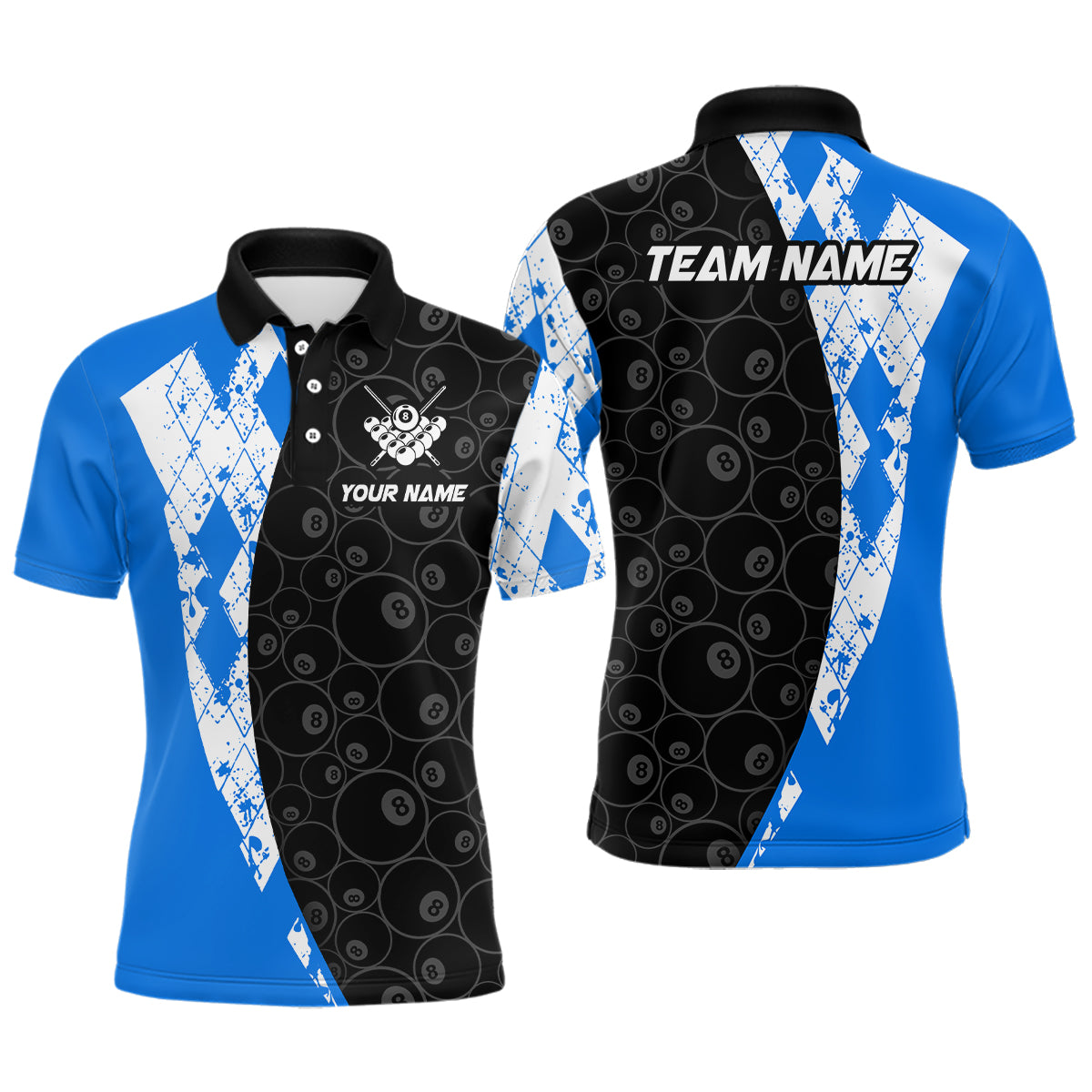 Blue 8 Ball Billiard Shirts for Men Billiard Team Shirts Billiard League for Polo & 1/4 Zipper NNT84