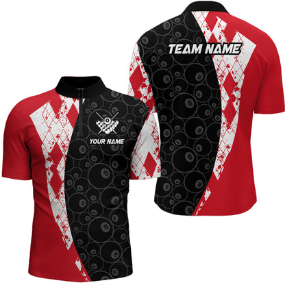 Red 8 Ball Billiard Shirts for Men Billiard Team Shirts Billiard League for Polo & 1/4 Zipper NNT84