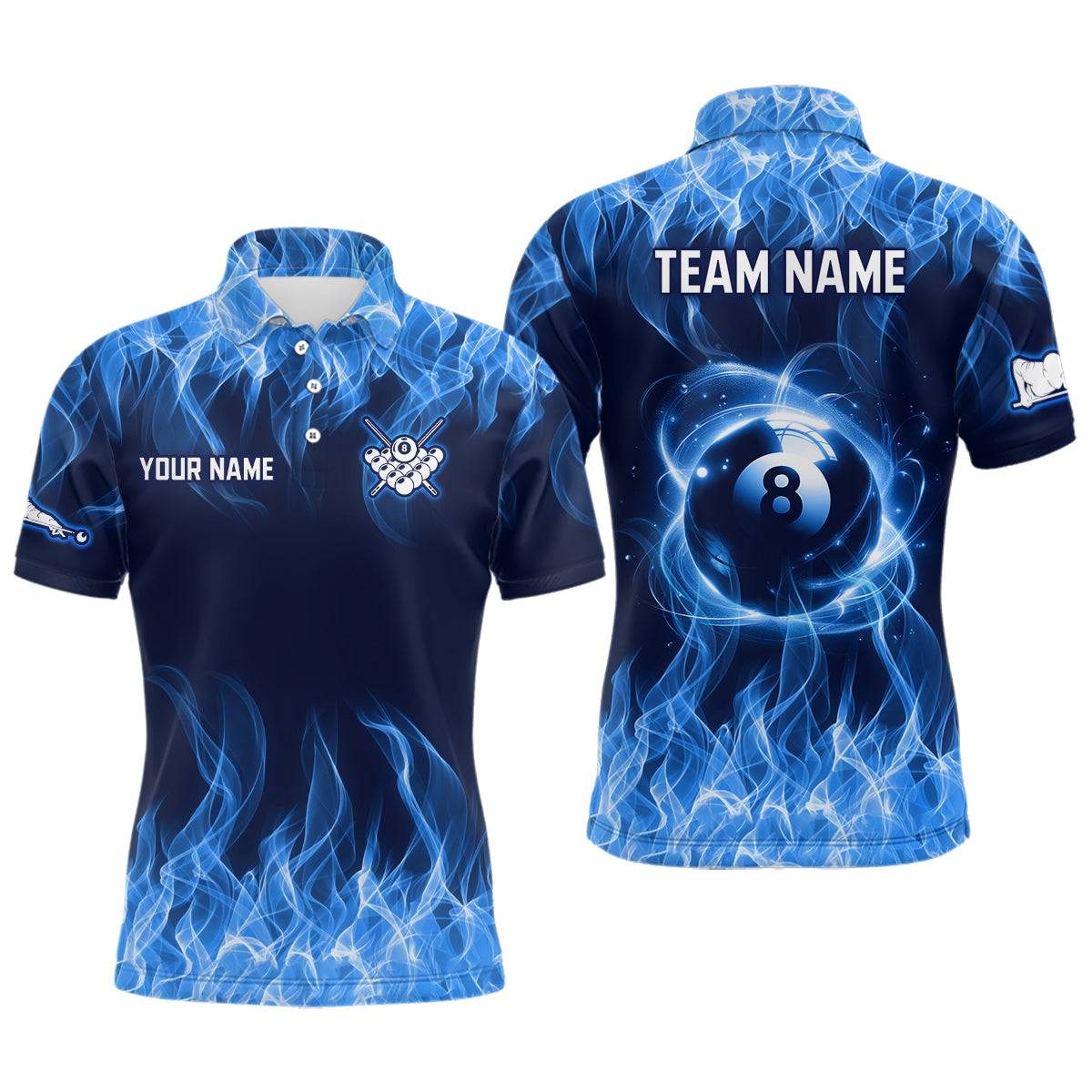 Blue Flaming 8 Ball Pool Shirts Men Billiard Polo & 1/4 Zip Shirts Billiard Team Jerseys NNT10