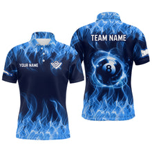Load image into Gallery viewer, Blue Flaming 8 Ball Pool Shirts Men Billiard Polo &amp; 1/4 Zip Shirts Billiard Team Jerseys NNT10