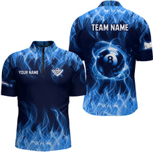 Load image into Gallery viewer, Blue Flaming 8 Ball Pool Shirts Men Billiard Polo &amp; 1/4 Zip Shirts Billiard Team Jerseys NNT10