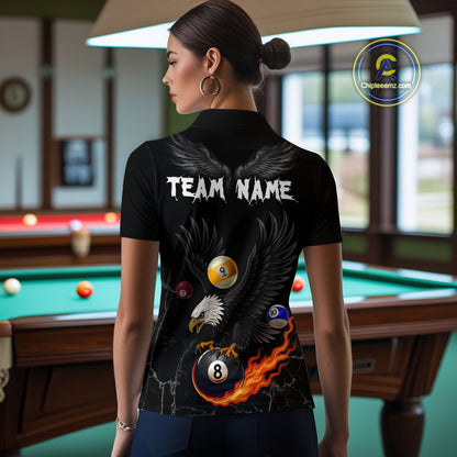 Custom Black Eagle 8 Ball Billiard Shirts for Women Billiard Team Jerseys Polo & 1/4 Zip Shirts NNT52