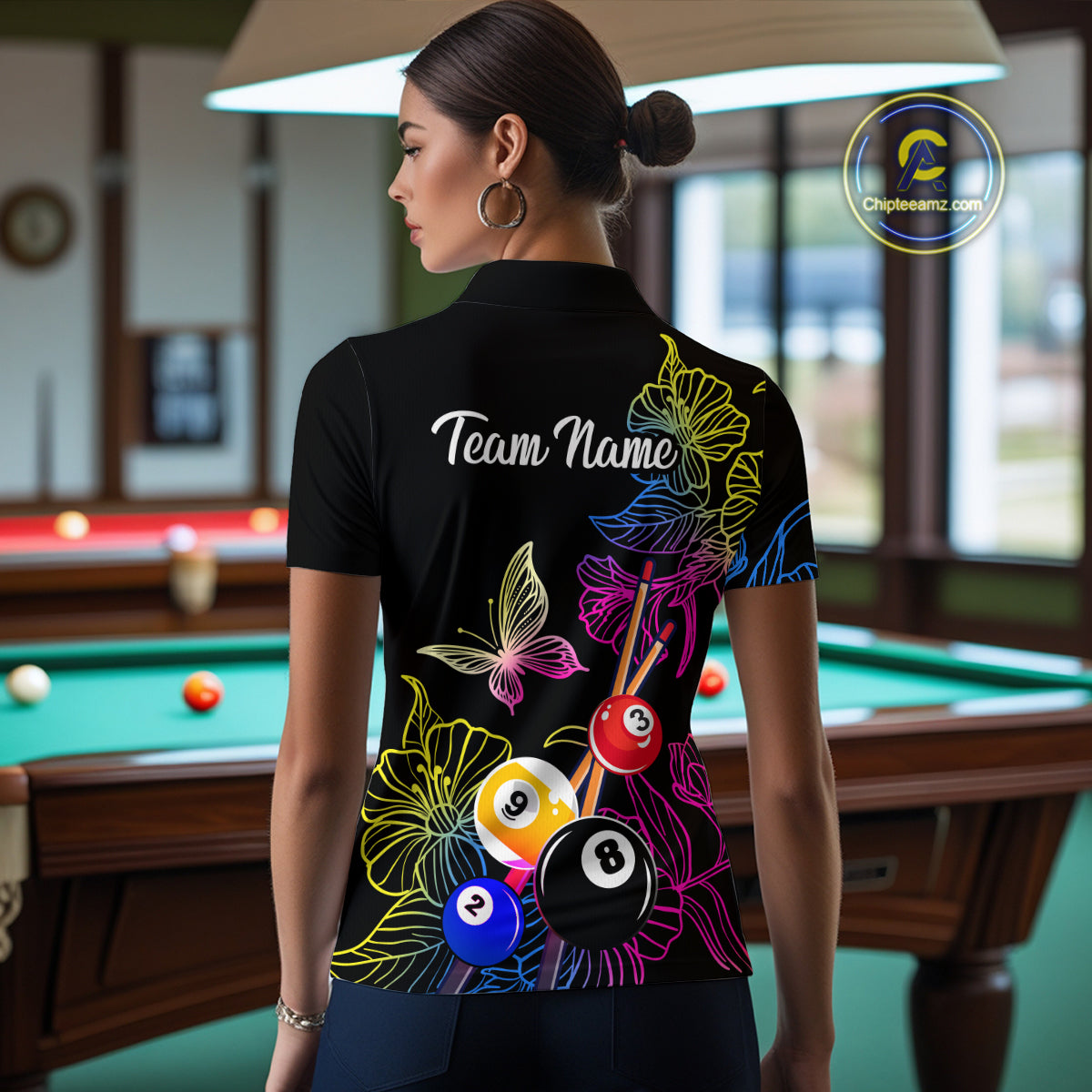 Custom Butterfiles Ball Billiard Shirts for Women Billiard Team Jerseys Polo & 1/4 Zip Shirts NNT51