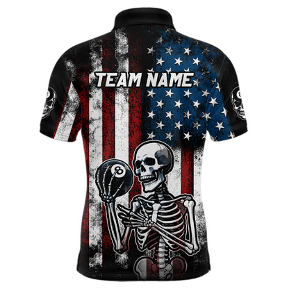 Custom US Skull 8 Ball Billiard Shirts for Men Billiard Team Shirts Billiard League Polo & 1/4 Zipper NNT86