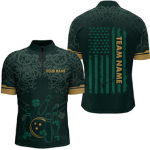 Load image into Gallery viewer, Custom Name St Patrick's Day US Flag Bowling Shirt Men Team Polo &amp; 1/4 Zip Shirts Bowling Team HNT14