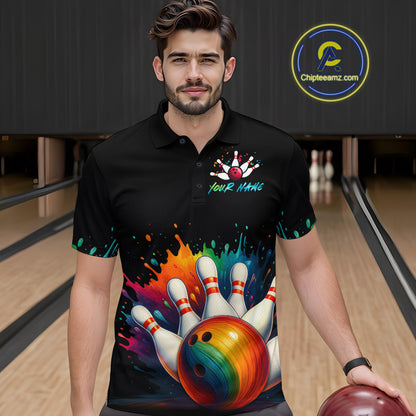 Custom Funny Colorful Bowling Jersey for Men Bowling Uniform Polo & 1/4 Zip Bowling Team Shirts HNT116