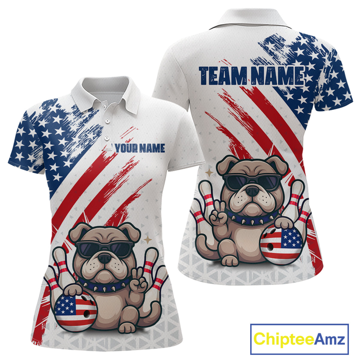 Funny US Flag French Bulldog Bowling Women Polo & 1/4 Zip Shirts Bowling Team Jersey HNT88