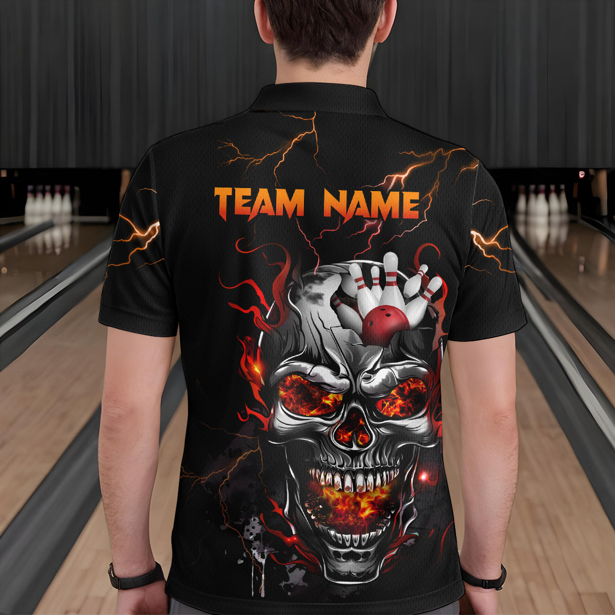 Thunder Bowling Jerseys Men Polo & 1/4 Zip Shirt Skull Bowling Shirt for Men HNT01