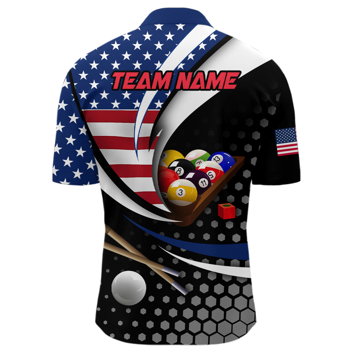 Custom US Flag 8 Ball Billiard Shirts for Men Billiard Team Shirts Billiard League Polo & 1/4 Zipper NNT83