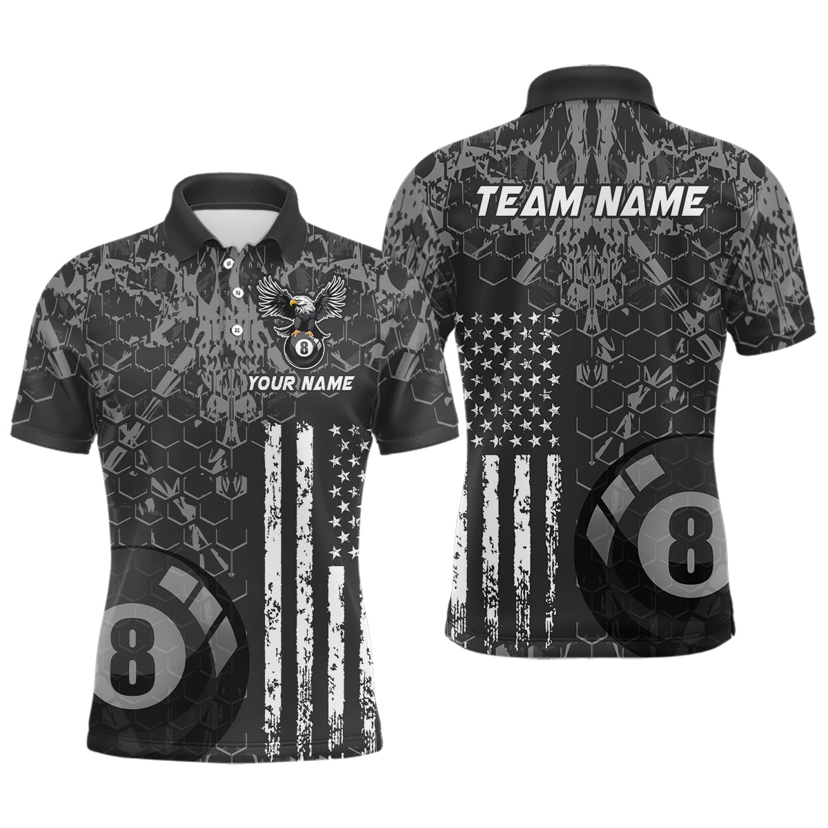 US Flag Eagle Billiard Jerseys 8 Ball Pool Billiard for Men Billiard Shirts Polo & 1/4 Zip NNT04