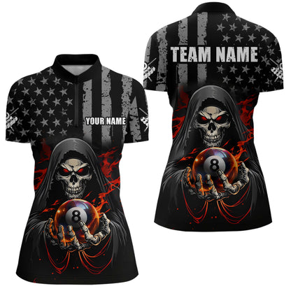 US Flag Skull Billiard Team Jersey for Women Billiard Shirt Polo & 1/4 Zip NNT40