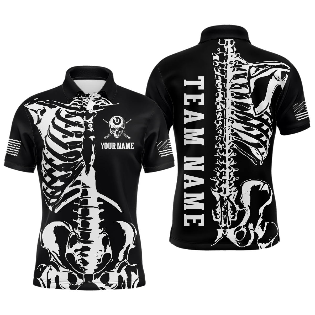 Custom Skull Bone 8 Ball Billiard Shirts for Men Billiard Team Jerseys Polo & 1/4 Zip Shirts NNT47