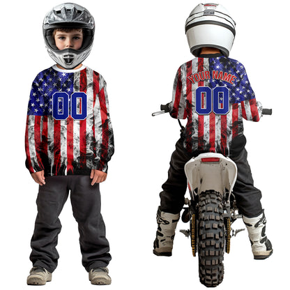 Youth US Flag Dirt Bike Jersey Off-Road Shirt Custom Motocross Jersey UPF30+ Kid Men Women DNT72