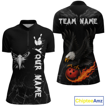 Custom Black Eagle Bowling Women Bowling Shirt Polo & Quarter-Zip Bowling Team Jerseys HNT77