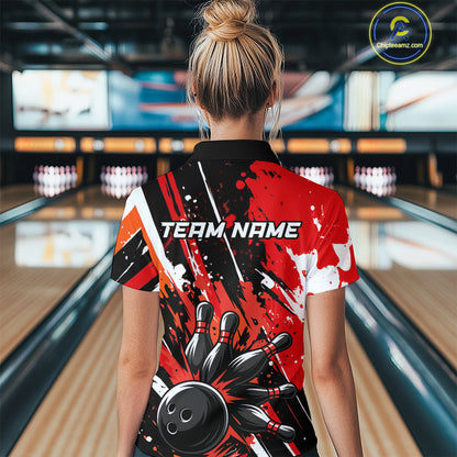 Custom Red Bowling Jersey for Women Bowling Uniform Polo & 1/4 Zip Bowling Team Shirts HNT105