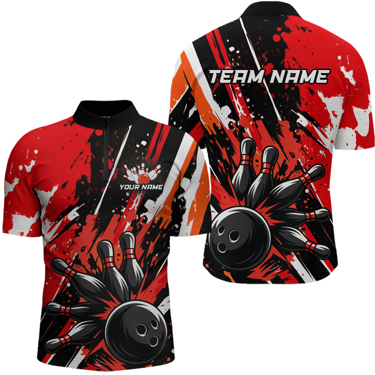 Custom Red Bowling Jersey for Men Bowling Uniform Polo & 1/4 Zip Bowling Team Shirts HNT105