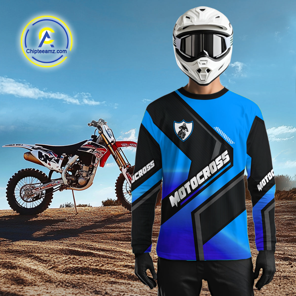 Blue Motocross Shirts UPF30+Custom Dirt Bike Jersey Off-Road Shirt Kid Men Women DNT57