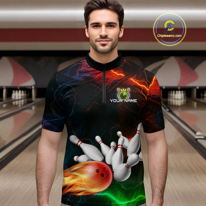 Custom Colorful Lightning Bowling Jersey for Men Bowling Uniform Polo & 1/4 Zip Bowling Team Shirts HNT113