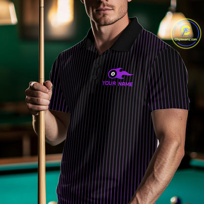 Custom Purple 8 Ball Flame Billiard Shirts for Men, Billiard Team Polo & 1/4 Zip Shirts NNT62