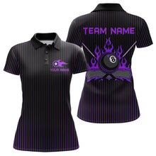 Load image into Gallery viewer, Custom Purple 8 Ball Flame Billiard Shirts for Women, Billiard Team Polo &amp; 1/4 Zip Shirts NNT62