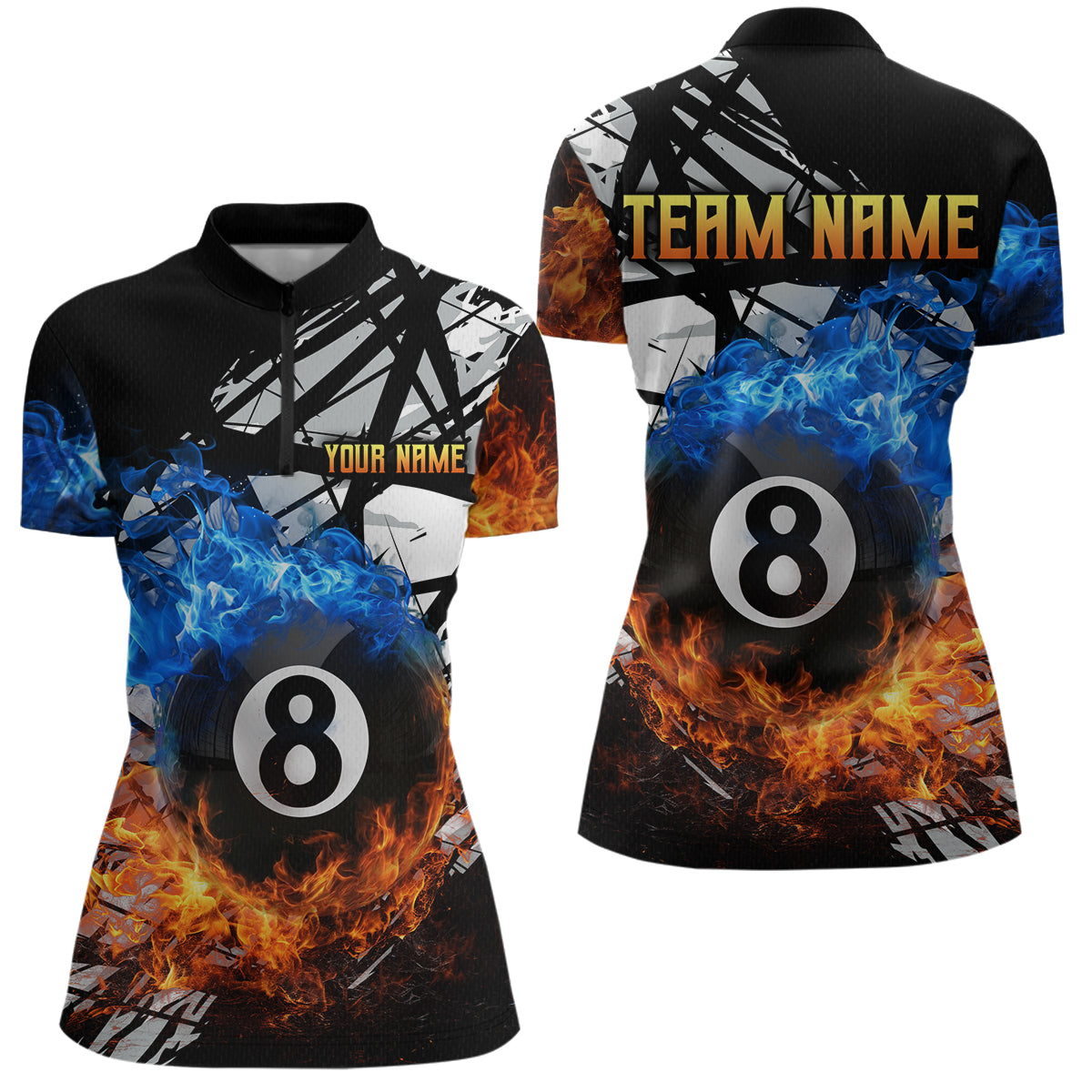 Custom Flame 8 Ball Billiard Shirts for Women Billiard Team Jerseys Polo & 1/4 Zip Shirts NNT46