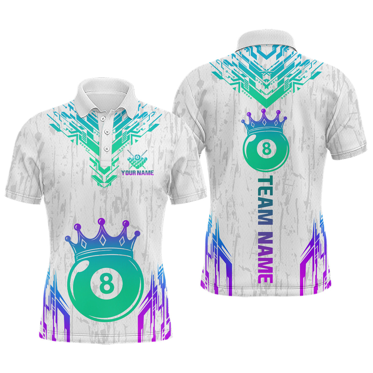 Custom White Neon 8 Ball Crown Billiard Shirts for Men and Team Polo & 1/4 Zip Shirts NNT48