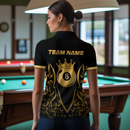 Custom Gold 8 Ball Crown Billiard Shirts for Women and Team Polo & 1/4 Zip Shirts NNT49
