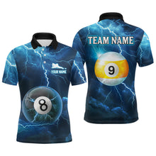 Load image into Gallery viewer, Blue Thunder 8 &amp; 9 Ball Billiards Shirt Men Team Polo &amp; 1/4 Zip Shirts Billiard Jersey NNT17