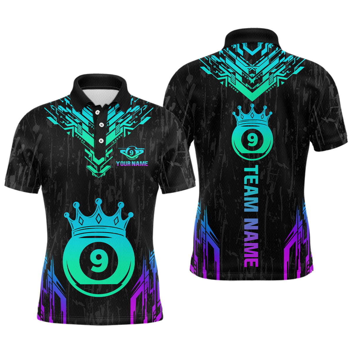 Custom Black 9 Ball Crown Neon Billiard Shirts for Men Billiard Team Shirts Billiard League NNT74