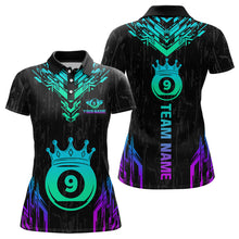 Load image into Gallery viewer, Custom Black 9 Ball Crown Neon Billiard Shirts for Women Billiard Team Shirts Billiard League NNT74