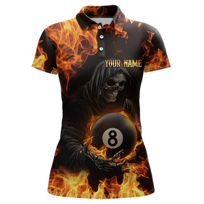 Flame Skeleton 8 Ball Billiard Shirts for Women Custom Billiard Team Shirts Polo & 1/4 Zip NNT101