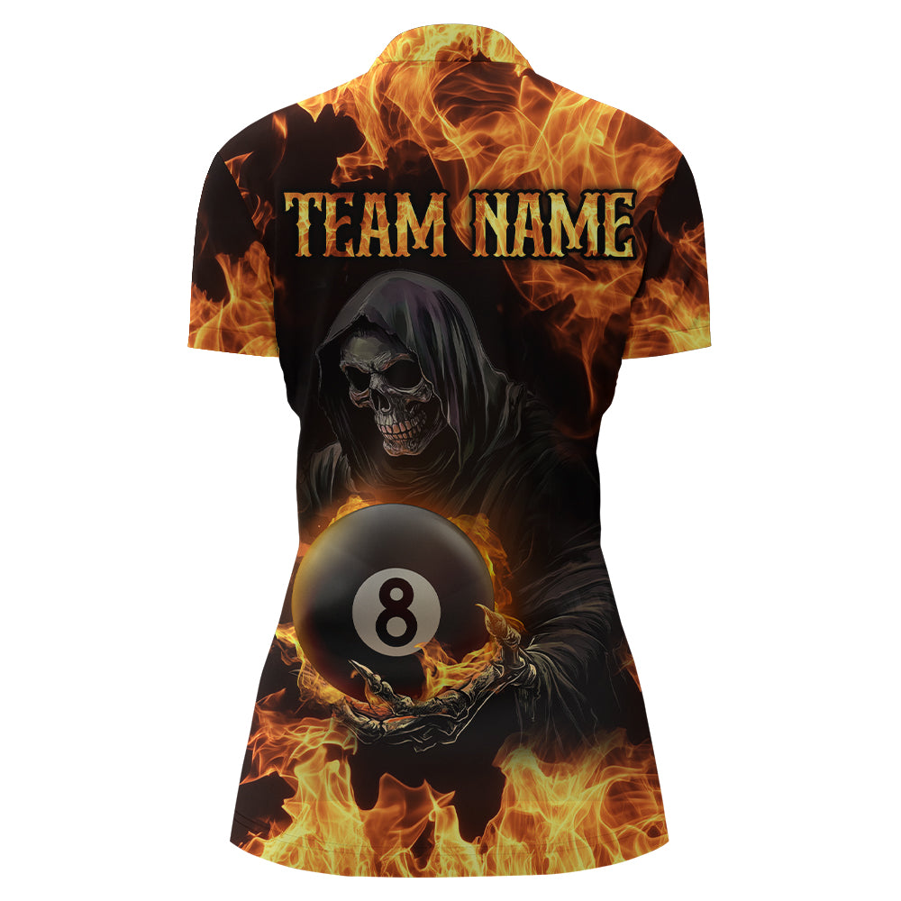 Flame Skeleton 8 Ball Billiard Shirts for Women Custom Billiard Team Shirts Polo & 1/4 Zip NNT101