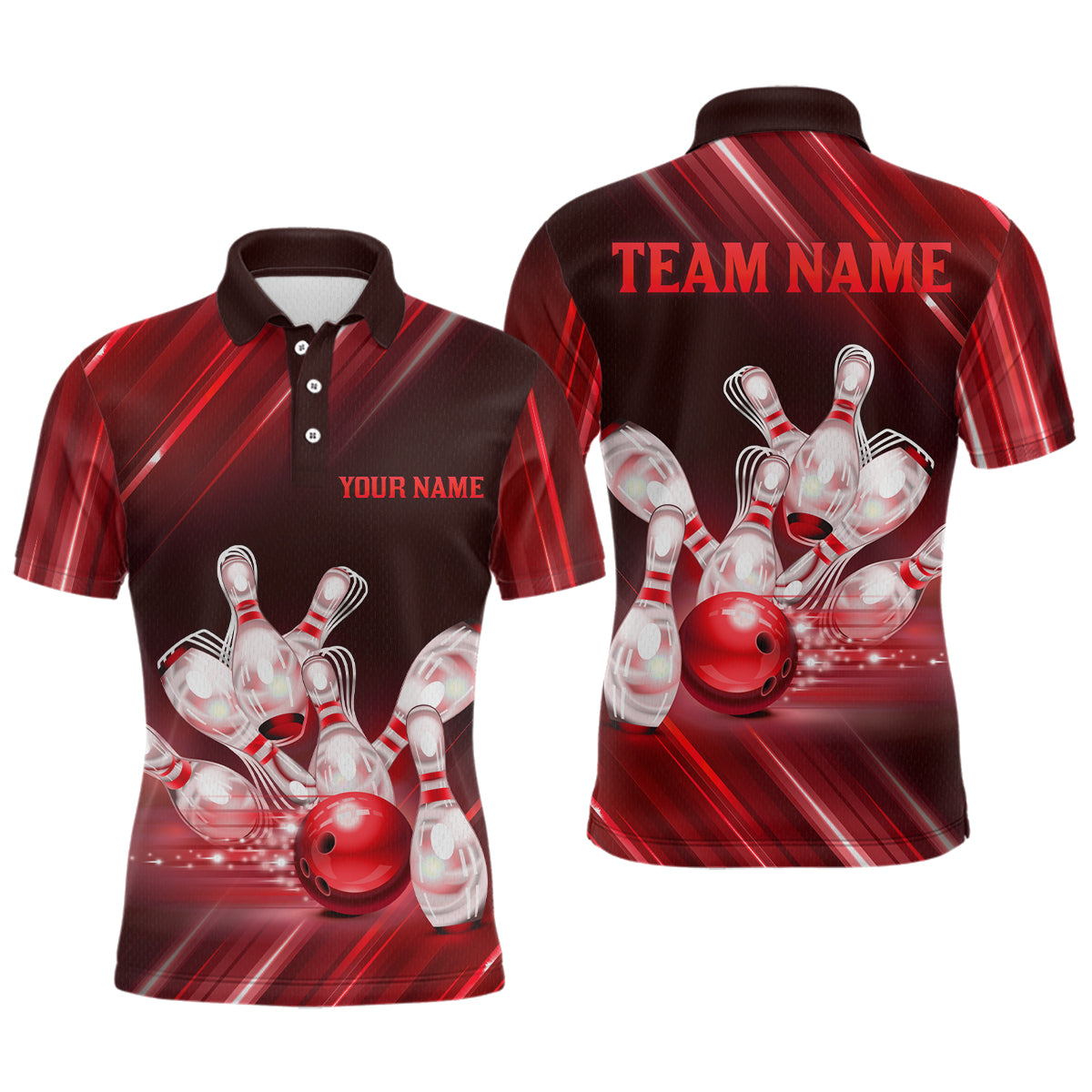 Custom Red Bowling Jersey for Men Bowling Team Shirts Bowling Uniform Polo & 1/4 Zip HNT162