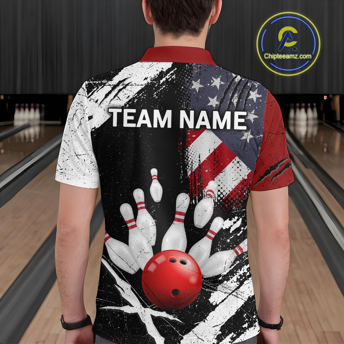 Custom US Flag Bowling Shirts for Men Polo & Quarter-Zip Bowling Team Bowling League HNT83