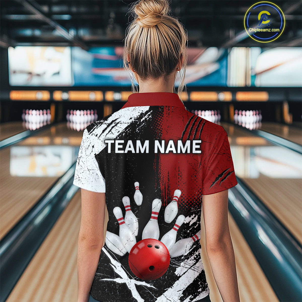 Custom Red Bowling Shirts for Women Polo & Quarter-Zip Bowling Team Bowling League HNT83