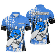 Load image into Gallery viewer, Personalized Blue Funny Crazy Bowling Shirt for Men Polo &amp; Quarter-Zip Bowling Jersey with Team HNT03