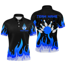 Load image into Gallery viewer, Custom Blue Flame Bowling Shirts for Men Polo &amp; Quarter-Zip Bowling Team Jerseys HNT82