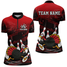 Load image into Gallery viewer, Custom Red Funny Turkey Bowling Jersey for Women Thanksgiving Bowling Team Shirts Polo &amp; 1/4 Zip HNT125
