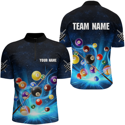 Custom Galaxy 8 Ball Billiard Shirts for Men Billiard Team Shirts Billiard League Polo & 1/4 Zipper NNT85
