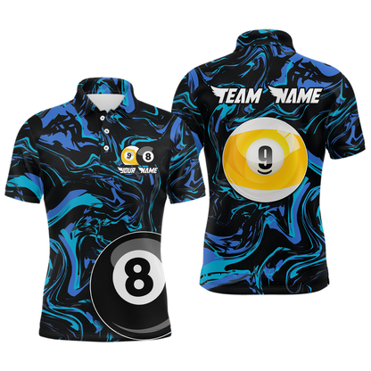 Teal-Turquoise 8 Ball & 9 Ball Custom Billiard Shirts For Men Billiard Team Jerseys NNT55