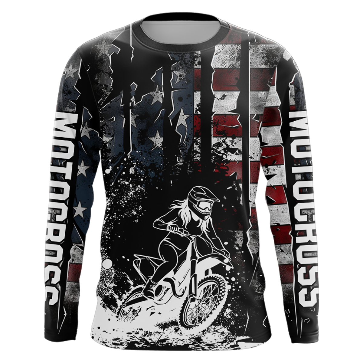 US Flag Women Motocross Shirt Racing Jersey UPF30+ Dirt Bike Jersey Off-Road Shirt DNT69