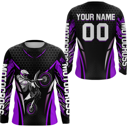 Custom Purple Racing Jersey UPF30+ Youth MX Racing Dirt Bike Off-Road Shirt Biker Girl Women DNT68