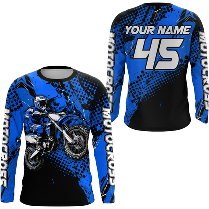 Blue Youth Motocross Shirts Custom Racing Dirt Bike Jersey Kid Men Women UPF30+ DNT18