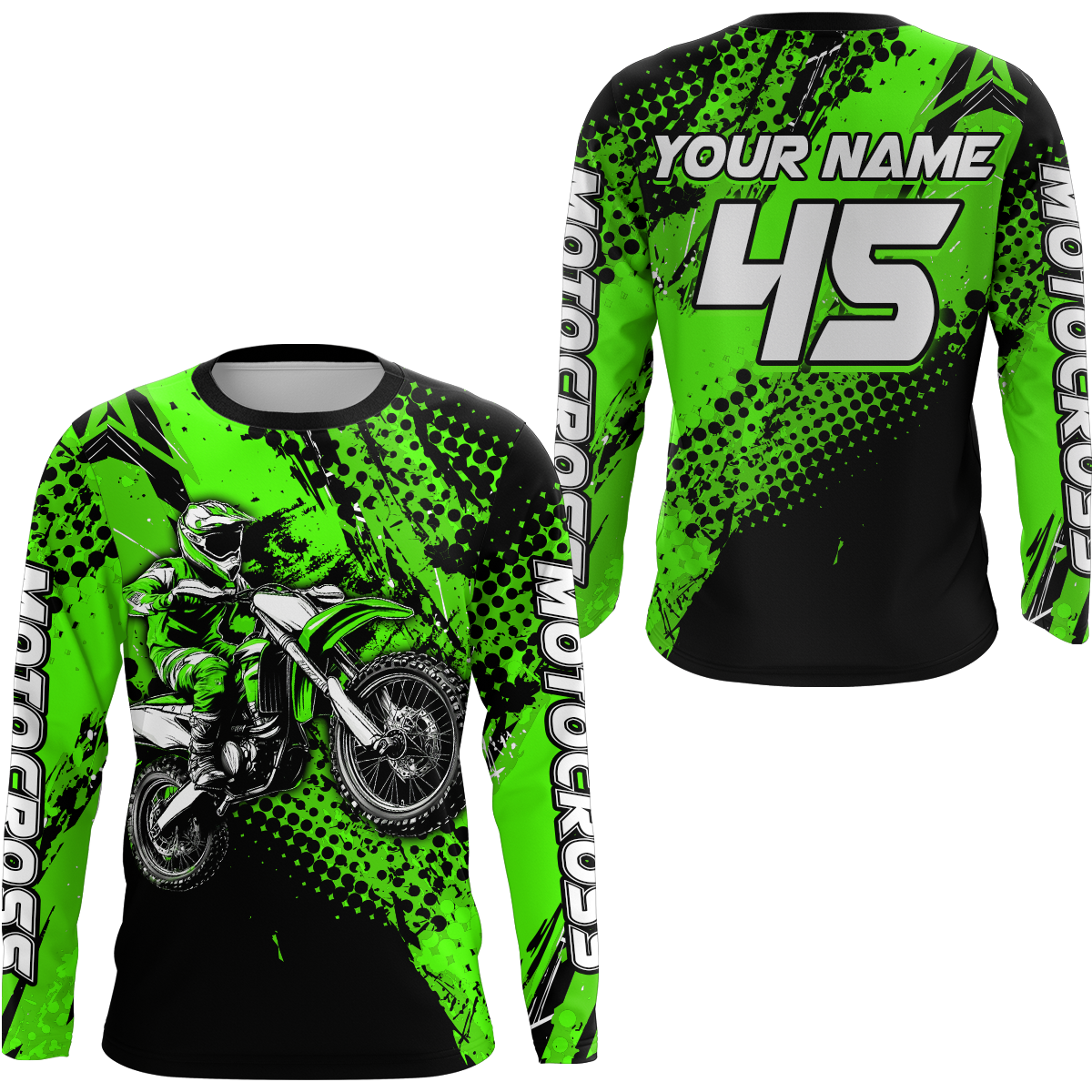 Green Youth Motocross Shirts Custom Racing Dirt Bike Jersey Kid Men Women UPF30+ DNT18